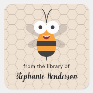 Sticker Carré Cartoon Cute Funny Honey Bee Honeycomb Plaque d'en