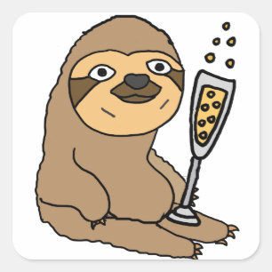 Sticker Carré Cartoon de champagne cool Sloth Boire