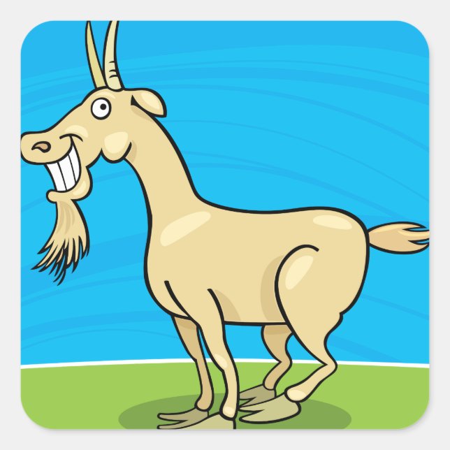 Sticker Carré Cartoon de chèvre souriant animal de ferme (Devant)