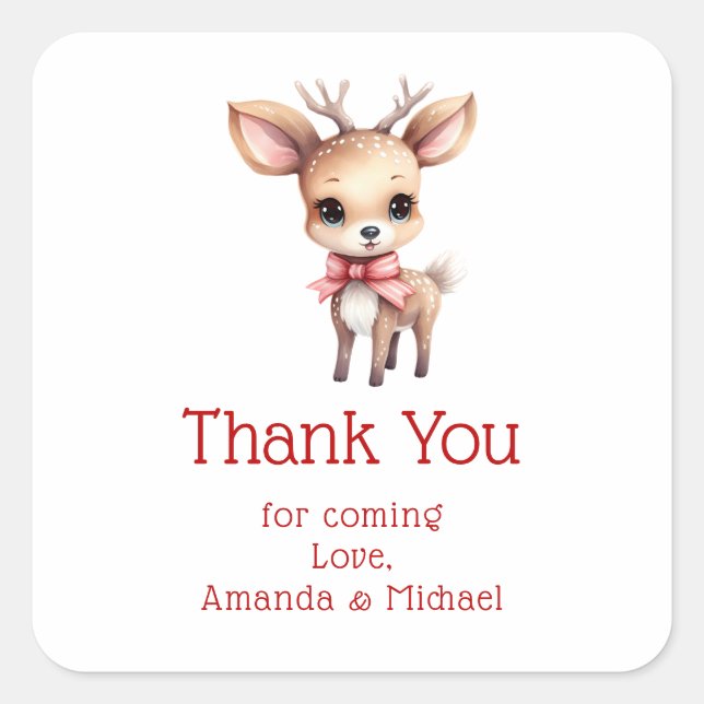 Sticker Carré Cartoon de dessin de cerf de bébé mou Merci (Devant)