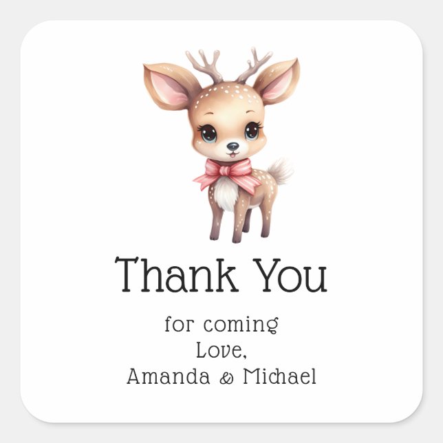 Sticker Carré Cartoon de dessin de cerf de bébé mou Merci (Devant)