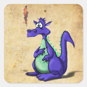 Sticker Carré Cartoon de dragon violet inquiété