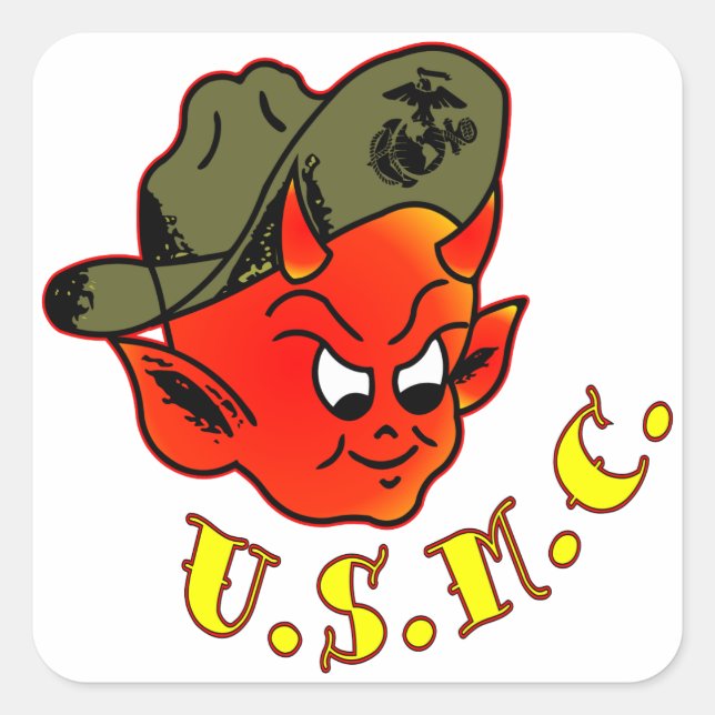 Sticker Carré Cartoon Devil Marine Corps (Devant)
