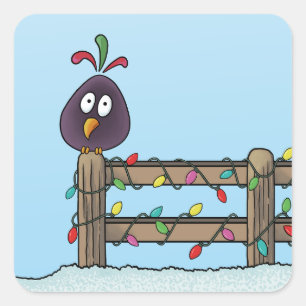 Sticker Carré Cartoon d'oiseau sur une clôture pour les vœux de