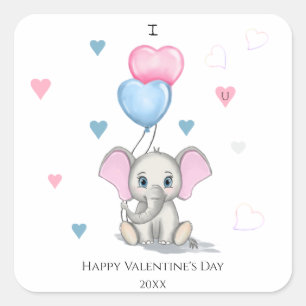 Sticker Carré Cartoon Eléphant mignon   Personnalisé Valentine