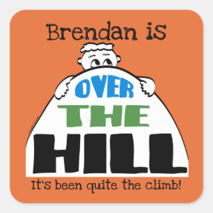 Sticker Carré Cartoon Face Over the Hill Anniversaire personnali