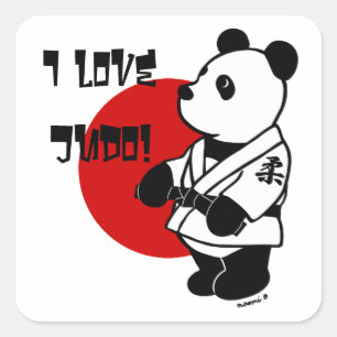 Sticker Carré Cartoon Judo Panda personnalisé Carré de ceinture 