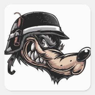 Sticker Carré Cartoon Wolf