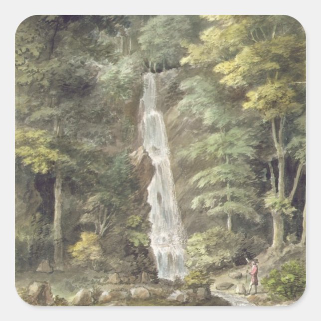 Sticker Carré Cascade aux jardins Hestercombe (avec c/c) (Devant)