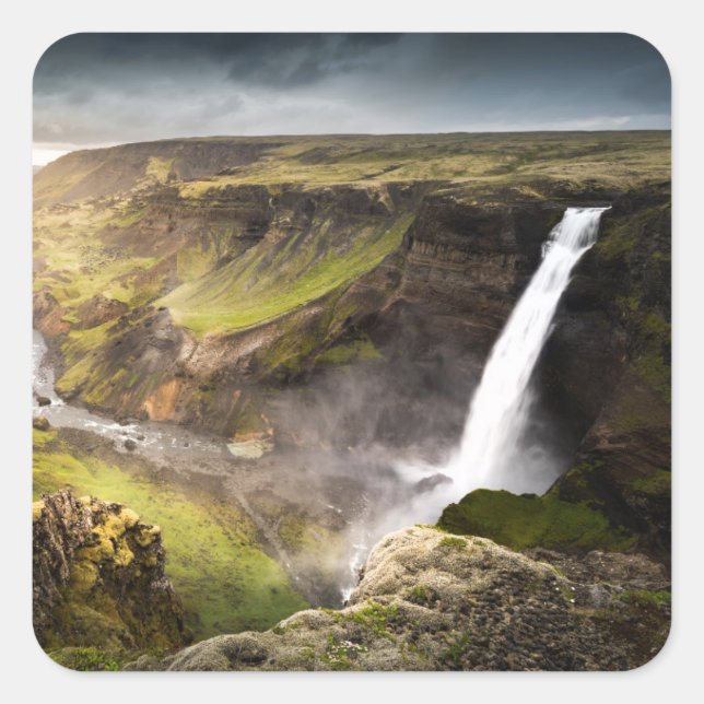 Sticker Carré Cascade de Haifoss | Été en Islande (Devant)