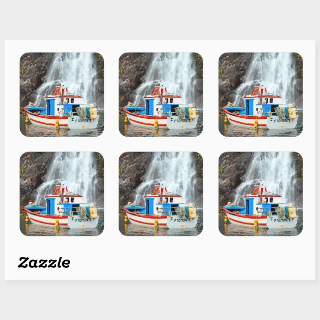 Sticker Carré Cascade et bateau (Feuille)