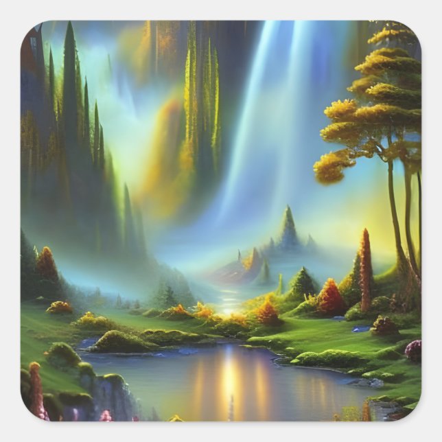 Sticker Carré Cascade Glade Nature Imaginaire (Devant)