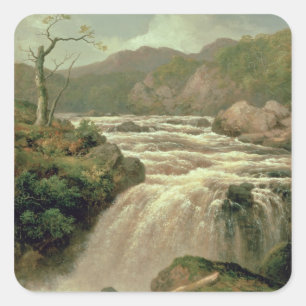 Sticker Carré Cascade sur la rivière Neath, sud du pays de