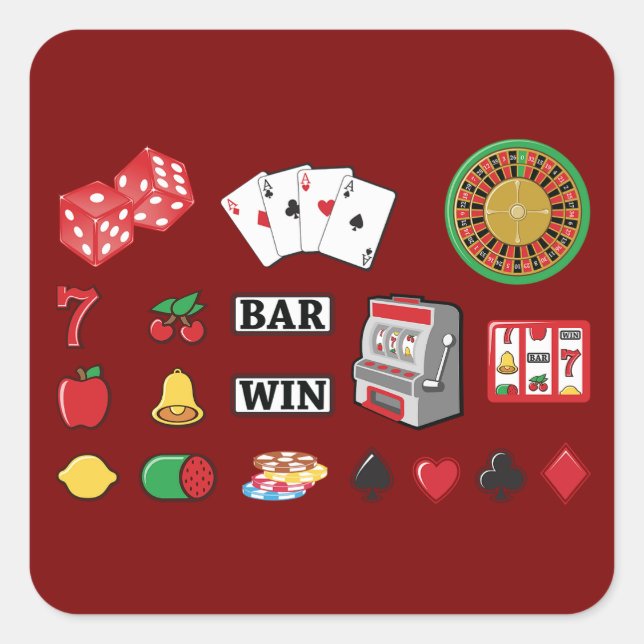 Sticker Carré Casino Night Slot Machine Poker Lucky 7s (Devant)