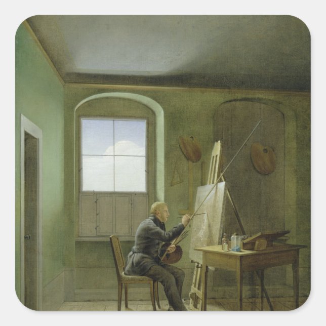 Sticker Carré Caspar David Friedrich dans son studio, 1811 (Devant)