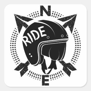 Sticker Carré Casque Retro Motorcycle