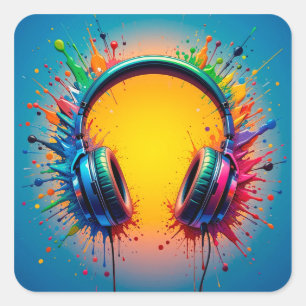 Sticker Carré 🎧 Casque vibrant Splash de couleur Pop Art 