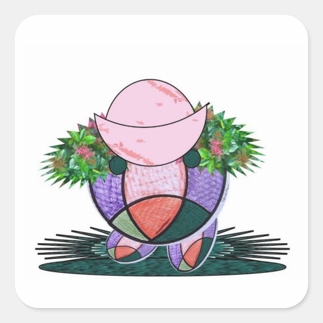 Sticker Carré Casquette aux poils de fleurs sauvages. (Devant)