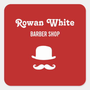 Sticker Carré Casquette blanc et mustache silhouette rouge