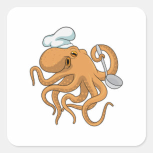 Sticker Carré Casquette chef Octopus Cook
