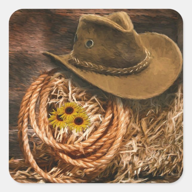 Sticker Carré Casquette Cowboy (Devant)