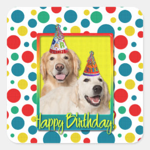 Sticker Carré Casquette de fête d'anniversaire - Golden Retrieve