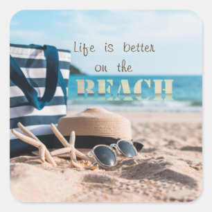 Sticker Carré Casquette de plage, Lunettes de soleil, Sac, étoil