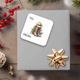 Sticker Carré Casquette des bottes de cowboy de Noël occidental