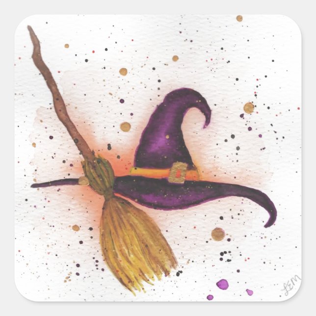 Sticker Carré Casquette et chambre de la sorcière d'Halloween (Devant)