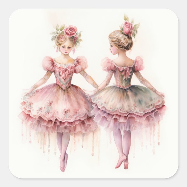 Sticker Carré Casse-Noisette Ballet, Boutons de Rose (Devant)