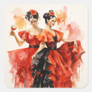 Sticker Carré Casse-Noisette Ballet, Danseurs Espagnols Fougueux