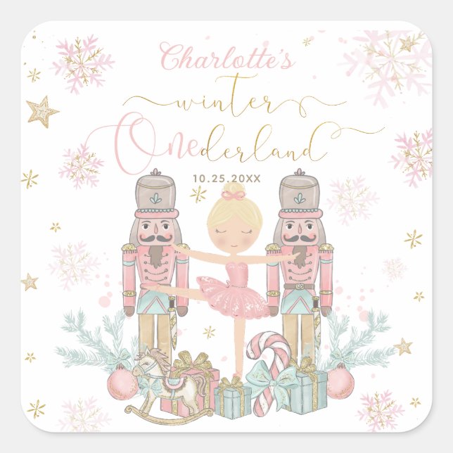 Sticker Carré Casse-Noisette Rose Hiver Onederland 1er Anniversa (Devant)