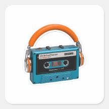 Cassette audio bleu rétro avec écouteurs orange St