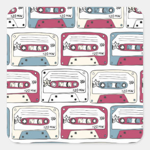 Sticker Carré Cassettes de musique rétro : Arrière - plan de roc