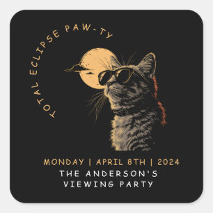 Sticker Carré Cat 2024 Total Solaire Eclipse Viewing Party Invi