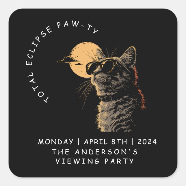 Sticker Carré Cat 2024 Total Solaire Eclipse Viewing Party Invi (Devant)