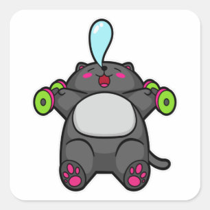 Sticker Carré Cat à la poitrine entraînement avec Dumbbells