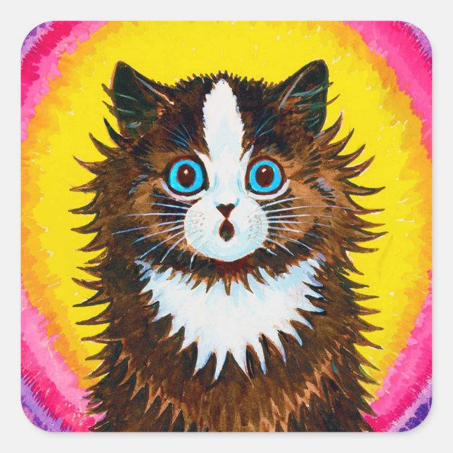 Sticker Carré Cat à Rainbow, Louis Wain (Devant)