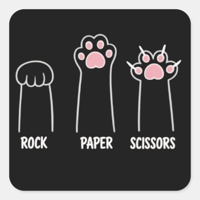 Sticker Carré Cat Animal Pet Lover Rock Paper Scissors Hand Game (Devant)