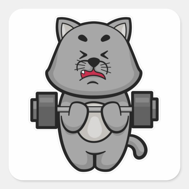 Sticker Carré Cat Biceps formation avec Barbell (Devant)