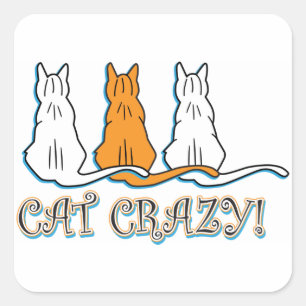 Sticker Carré Cat Crazy Orange Tabby Cats