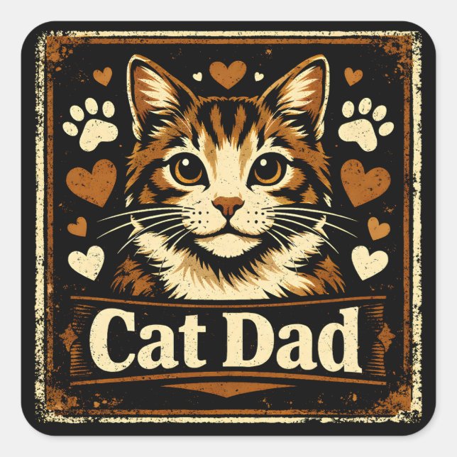 Sticker Carré Cat Dad – Proud Feline Father Humor Love (Devant)