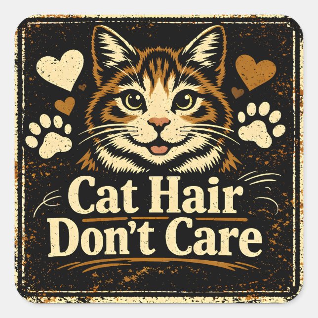 Sticker Carré Cat Hair Don't Care – Feline Owner Humor (Devant)