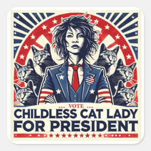 Sticker Carré Cat Lady, présidente