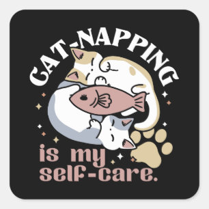Sticker Carré Cat-Napping Est Mon Citation De Cat Mignonne D'Aut