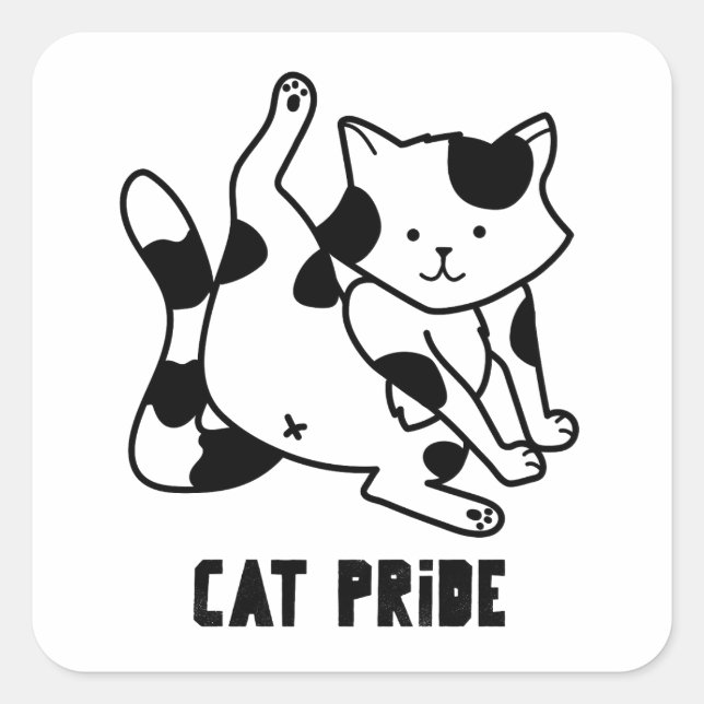 Sticker Carré Cat Pride Funny Chat Silencieux Noir et Blanc Chat (Devant)