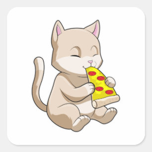 Sticker Carré Cat with Pizza
