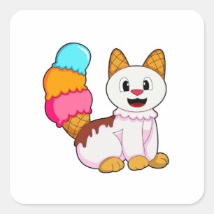 Sticker Carré Cat with popsicle
