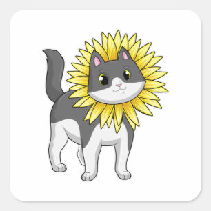 Sticker Carré Cat with sunflower