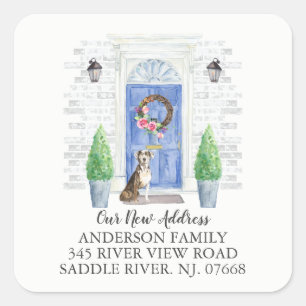 Sticker Carré Catahoula Leopard Blue Door Nouvelle adresse Étiq